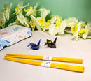 Blue And Black Seigaiha Artful Cranes Set of 2 Chopsticks And Ceramic Rests Set