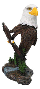 Bald Eagle Bust with Soaring Eagle Over Pine Forest Figurine Patriotic American
