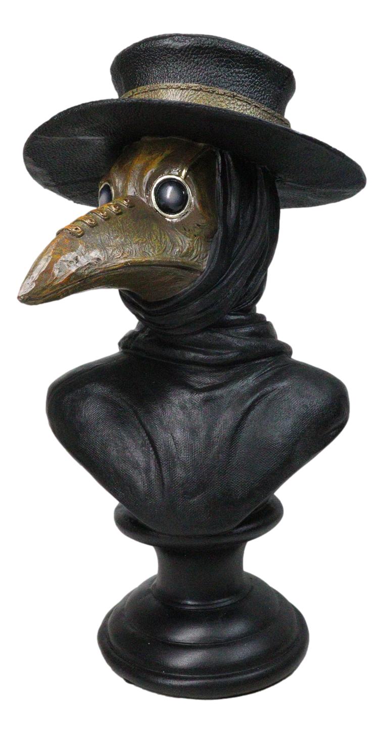 Black Death Era Bubonic Plaque Doctor Head Bust With Raven Mask Sculpture 12"H
