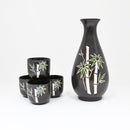 Charcoal Grey Bamboo Forest Porcelain Sake Carafe Flask And 4 Ochoko Cups Set
