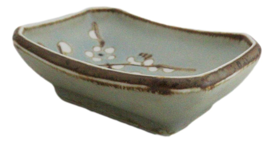 Set Of 6 Japanese Soushun Sakura Porcelain Soy Sauce Rectangular Dipping Bowls - Ebros Gift