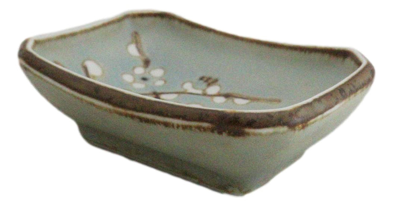 Set Of 6 Japanese Soushun Sakura Porcelain Soy Sauce Rectangular Dipping Bowls