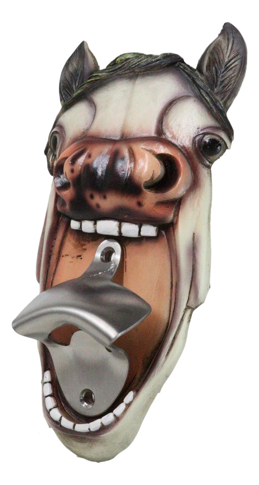 Rustic Western Country Farm Comical Neighing White Horse Wall Bottle Opener