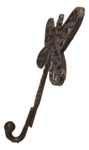 Set Of 2 Rustic Cast Iron Dragonfly with Scrollwork Filigree Wings Wall Hooks