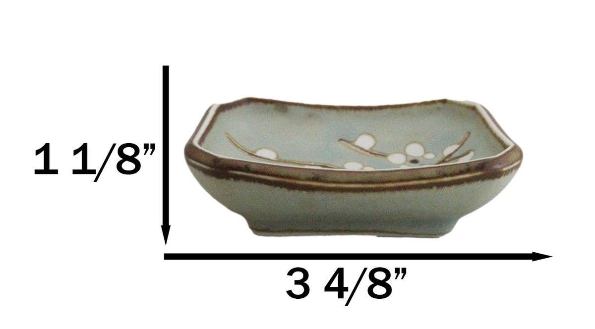 Set Of 6 Japanese Soushun Sakura Porcelain Soy Sauce Rectangular Dipping Bowls - Ebros Gift
