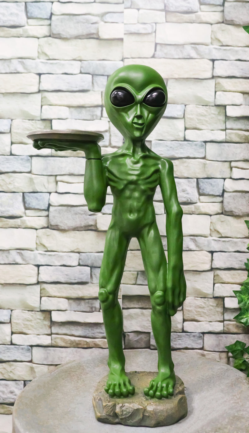 Bizarre Green ET Roswell UFO Alien Butler at Your Service Dish Stand Statue 25"H