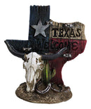 Set Of 2 Western Texas Map Cowboy Boots Cow Skull Horseshoe Cactus Figurines