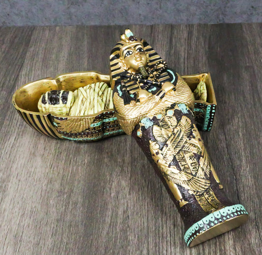Egyptian King Tutankhamun Pharaoh Sarcophagus Coffin With Mummy Figurine Set