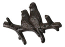 Set of 2 Cast Iron Rustic 2 Lovebirds Perching On Branch 2-Pegs Wall Hooks