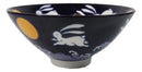 Blue Sky Moon Rabbit Ceramic Ramen Rice Bowl With Soup Spoon Chopsticks And Rest