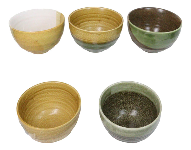 Abstract Art Tenmoku Glazed Ceramic 10oz Matcha Tea Bowl Set of 5 Made In Japan