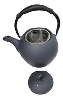 Dark Gray Textured Round Tetsubin Large Cast Iron Teapot With SS Strainer 44oz