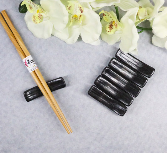 Pack Of 6 Black Kokuyo Modern Collection Porcelain Chopsticks Hashioki Rests