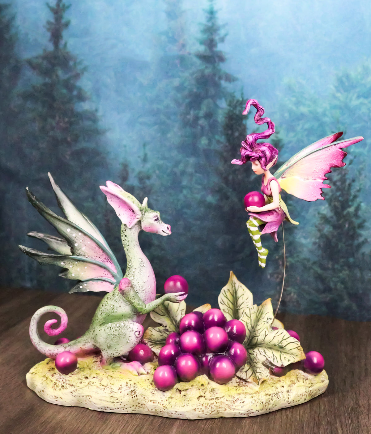 Whimsical Amy Brown Always Share Your Grapes Dragon Fairy with Pixie Figurine