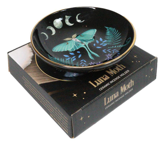 Wicca Witchcraft Dark Forest Phases of The Moon Luna Moth Round Incense Holder