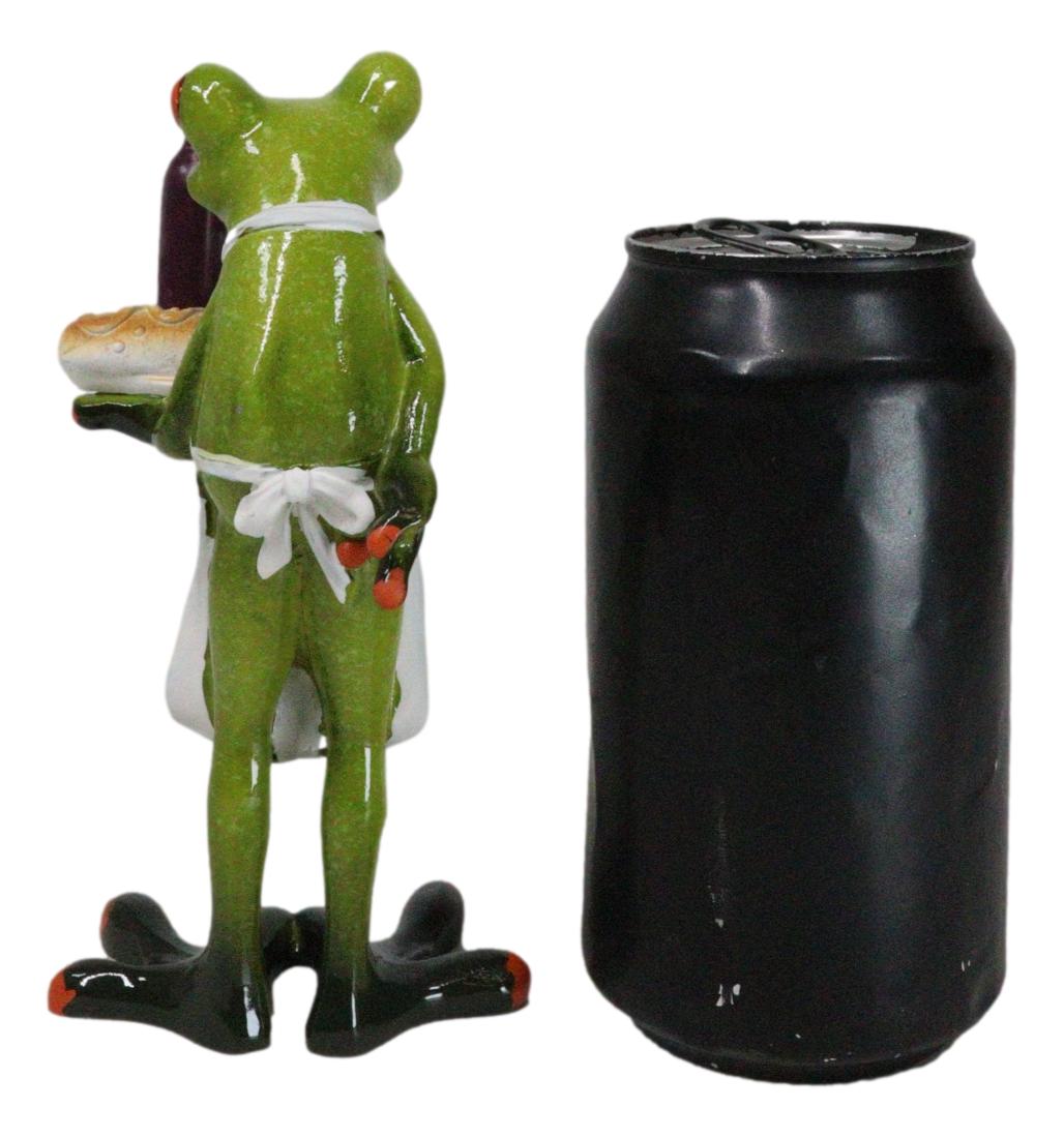 Green Toad Frog Butler Waiter With Wine Glass Bottle And Bread Tray Figurine 6"H