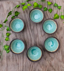 Pack Of 6 Crackle Green Midori Kannyu Ceramic Small Appetizer Rice Bowls 10oz