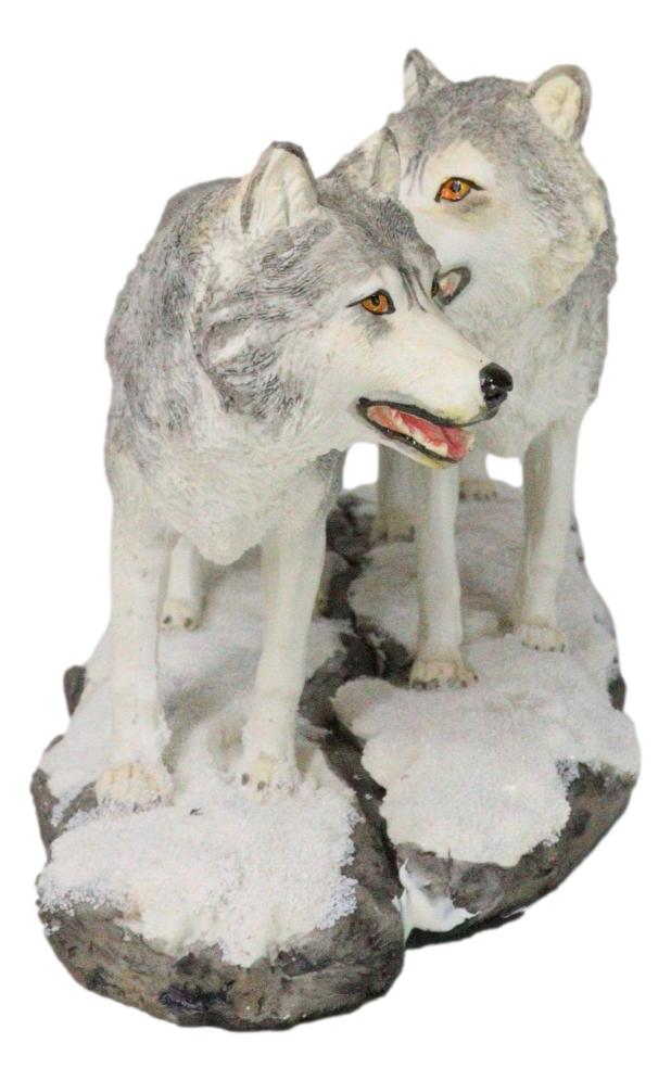 Winter Woodlands Moon Twilight Romance Arctic Snow Wolf Couple Figurine 11.5"L