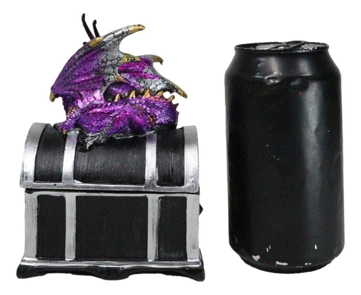 Purple Midnight Dragon Guarding Lion Treasure Chest Small Trinket Box Figurine