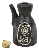 Matte Black Traditional Japanese Soy Sauce Dispenser Flask Tenmoku Porcelain Set