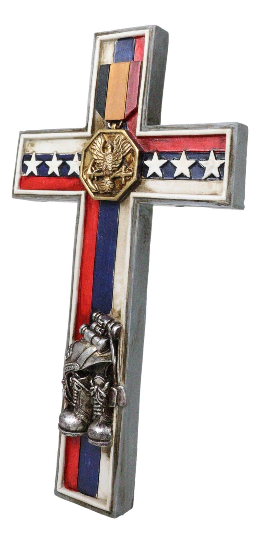 Western Patriotic American Flag Fallen Soldier Army Eagle Medal Wall Cross Decor