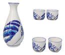Great Wave Kanagawa Hokusai Porcelain Sake Flask And 4 Ochoko Cups Set