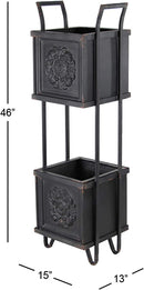 Rustic Farmhouse 2 Tiered Black Metal Box Planters With French Floral Design