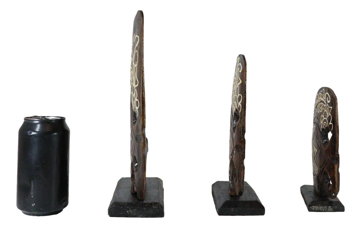 Balinese Wood Handicrafts Tropical Crown Angel Fish Family Set of 3 Figurines