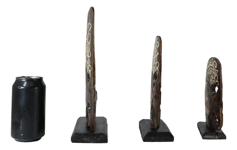 Balinese Wood Handicrafts Tropical Crown Angel Fish Family Set of 3 Figurines