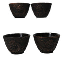 Bronze Oriental Dragon Design Tetsubin Cast Iron Teapot 33oz And 4 Tea Cups Set