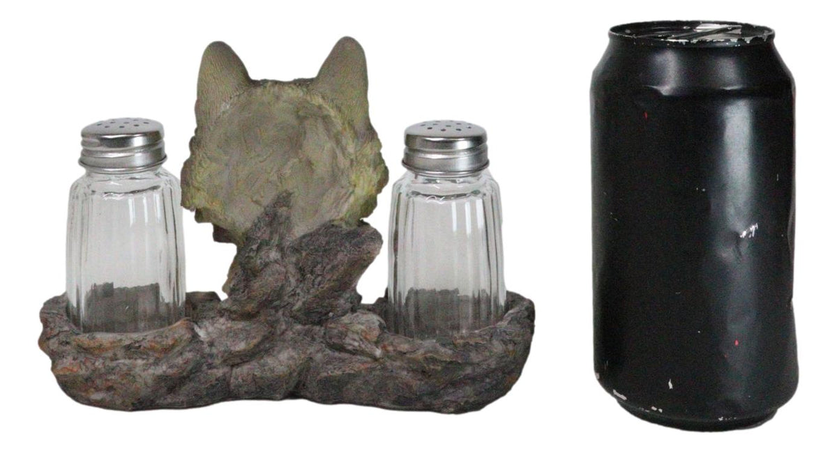White Wolf Head By Woodlands Forest Glass Salt & Pepper Shakers Holder Figurine