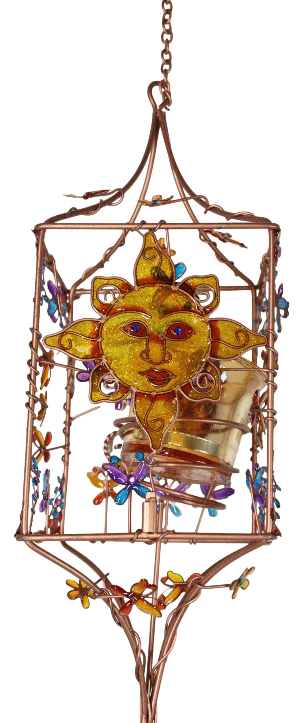 Celestial Sun Moon Christian Cross Art Glass Metal Candle Holder Wind Chime