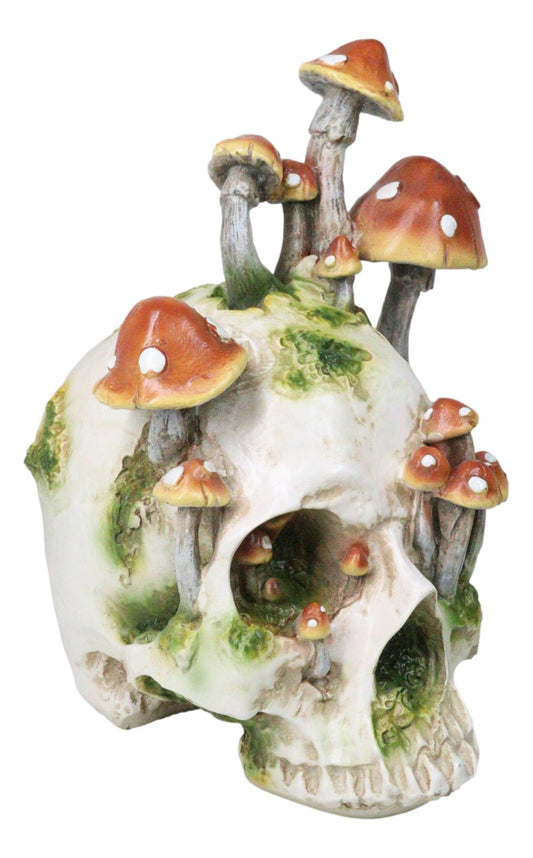 Large Day Of The Dead Toadstool Mushrooms And Moss Fungi Skull Figurine 11.5"H