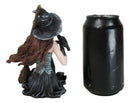 Gothic Black Witch Sorceress with Raven Crow and Magical Broomstick Figurine