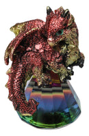 Metallic Red And Gold Dragon Perching On Iridescent Pyramid Glass Small Figurine