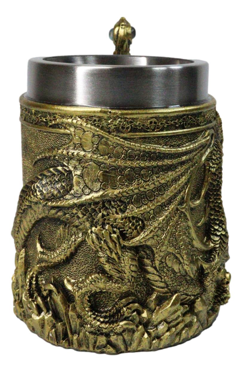 Large Golden Dragon Mug with Jeweled Sword Handle Medieval Fantasy Tankard 20oz