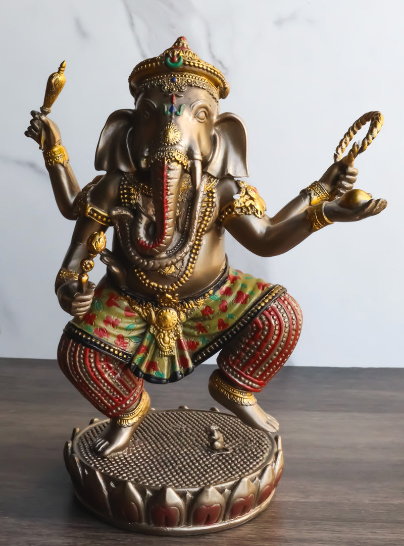 Hindu Supreme God Dancing Nritya Ganesha On Lotus Statue 8"H Patron Of The Arts