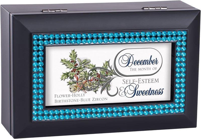 December Blue Zircon Birthstone Self Esteem Sweetness Black Musical Trinket Box