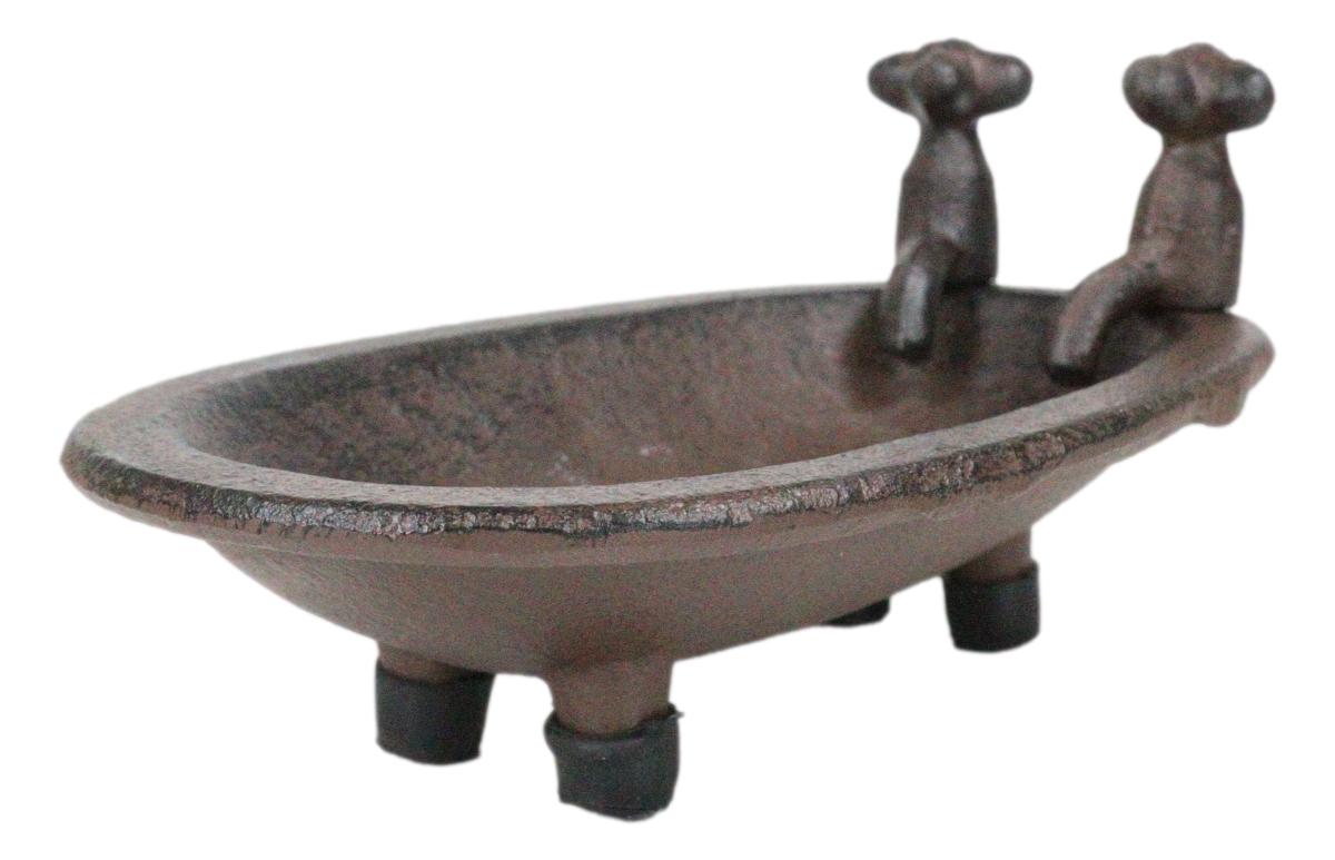 Cast Iron Rustic Bronze Bathtub With 2 Spouts Miniature Jewelry Dish Tray 6"L