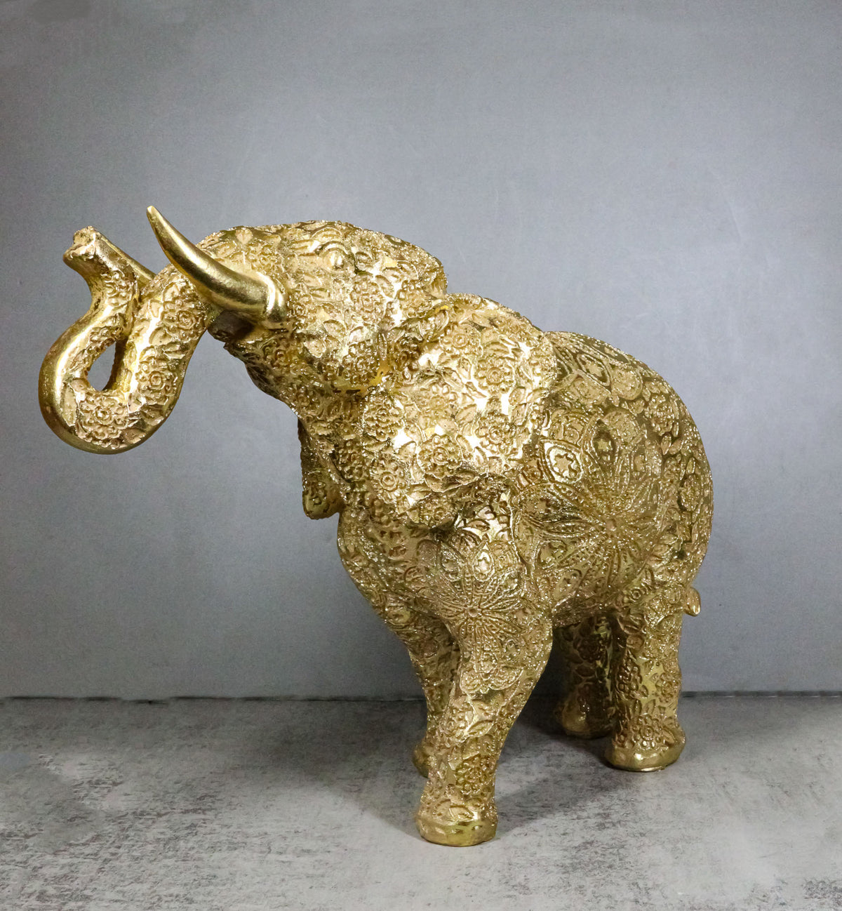 Large Feng Shui Royal Gold Ornate Mandala Design Elephant With Trunk Up Figurine - Ebros Gift