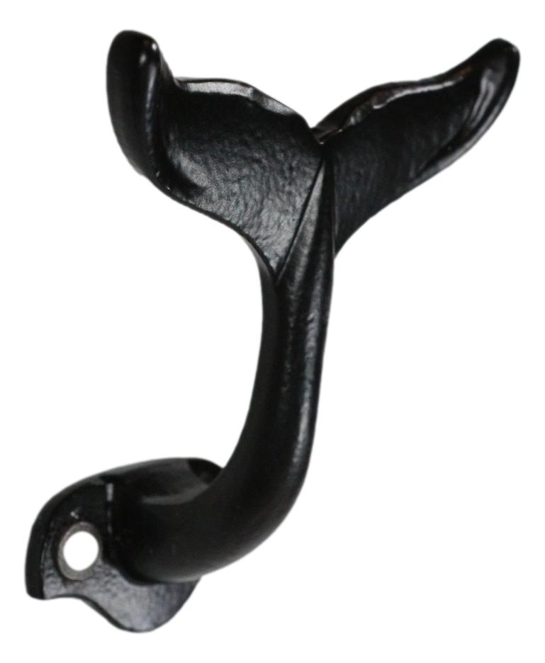 Pack Of 2 Black Cast Iron Nautical Baleen Blue Whale Tail Wall Coat Hook Hangers - Ebros Gift