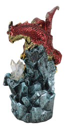 Fantasy Red And Gold Geode Dragon Perching On Crystal Rock Cavern Small Figurine