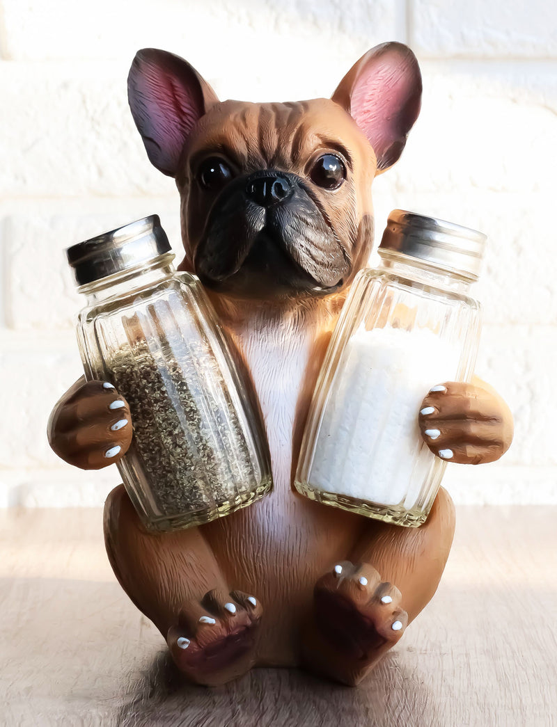 Adorable French Bulldog Hugging Spices Salt Pepper Shaker Holder Figurine by Gifts & Decors