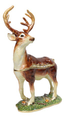 White Tailed Stag Deer Enameled Pewter Austrian Crystals Trinket Jewelry Box