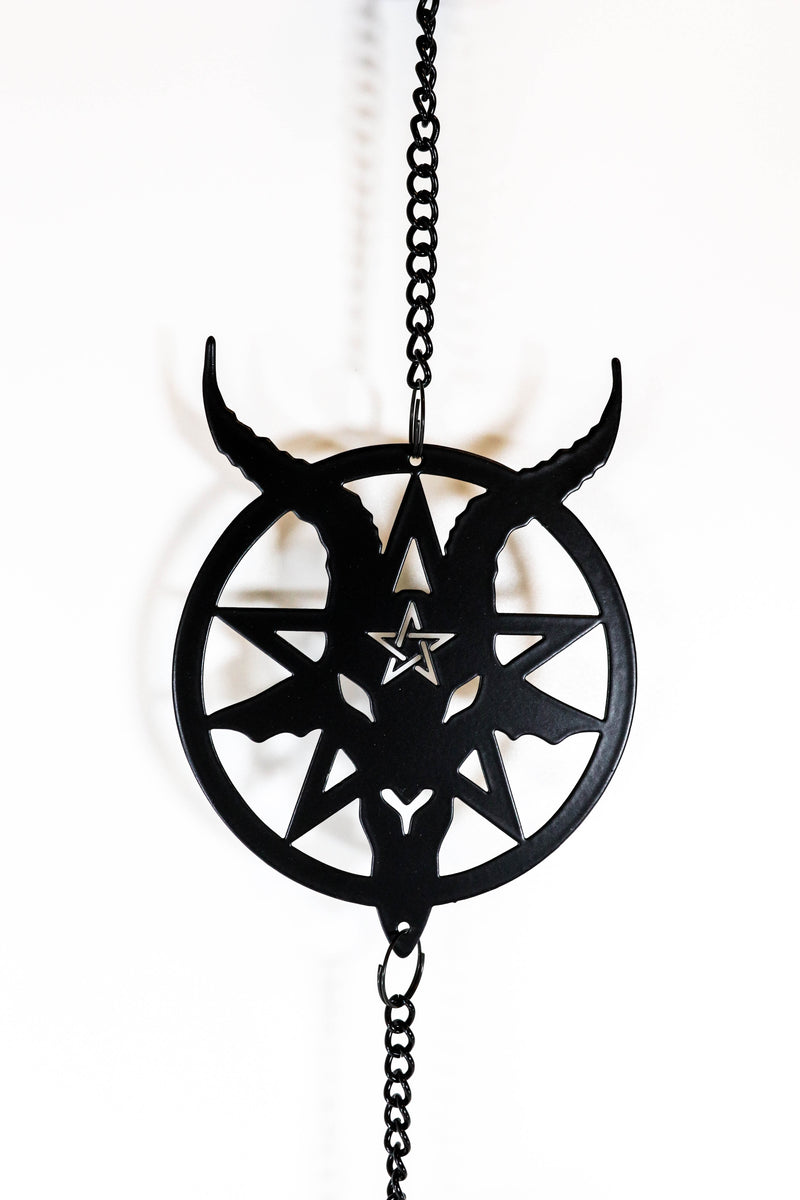 Steel Metal Sigil of Baphomet Pentagram Star Sabbatic Goat Wind Chime Decor