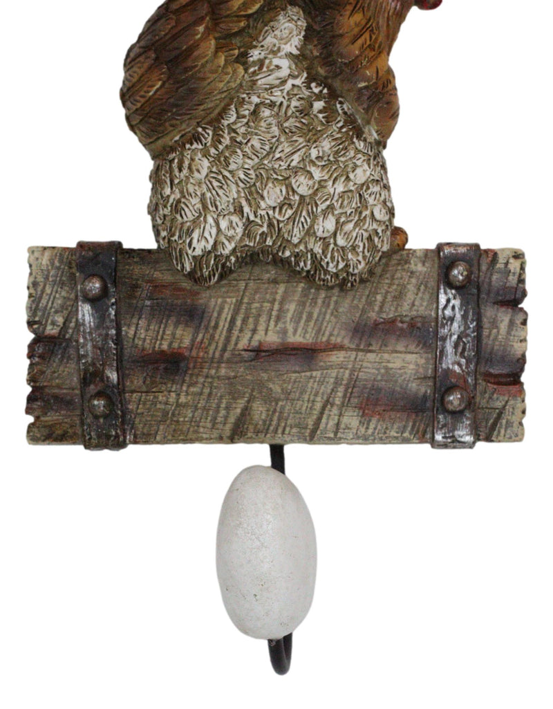 Rustic Country Farm Barn Chicken Hen Perched On Wood Plank Laying Egg Wall Hook