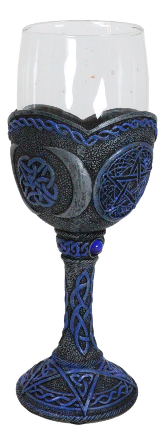 Sacred Triple Moon Goddess Pentagram Wicca Celtic Knot Wine Glass Goblet Chalice