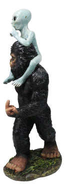 Large Sasquatch Bigfoot Flipping Off With Roswell Alien On Shoulders Figurine
