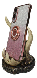 Rustic Buckhorn Stag Deer Antler On Faux Wood Cell Phone Holder Figurine 6"H