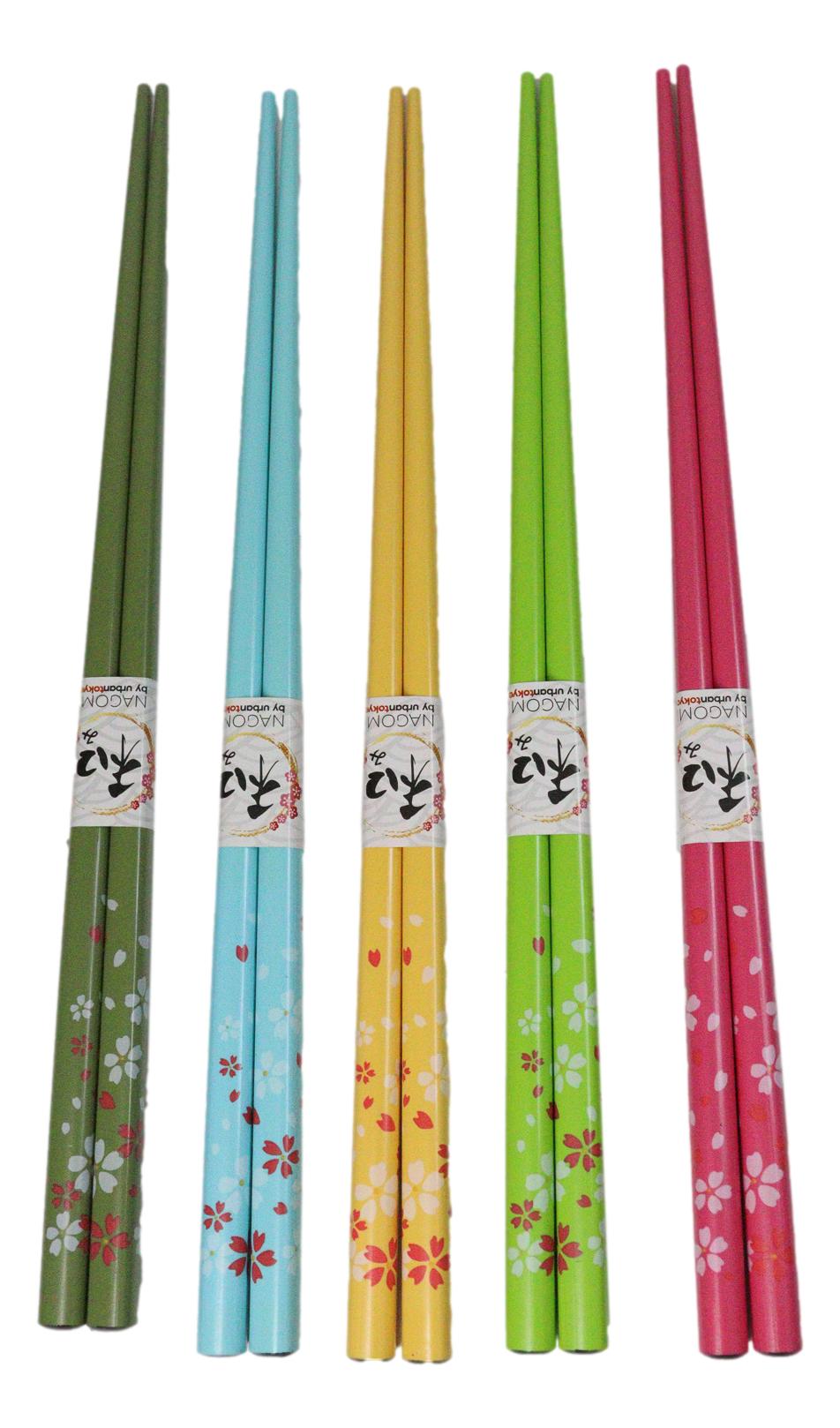 5 Pairs Of Sakura Cherry Blossoms Ceramic Rests With Wooden Chopsticks Set